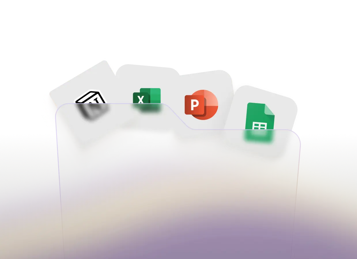 Example deliverables: PDF, Excel, PowerPoint, Web App