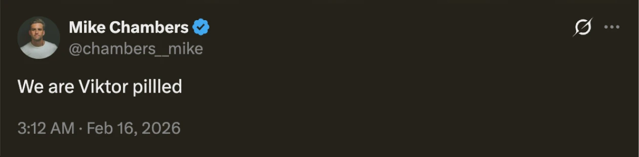 Tweet by Mike Chambers saying we are Viktor pilled