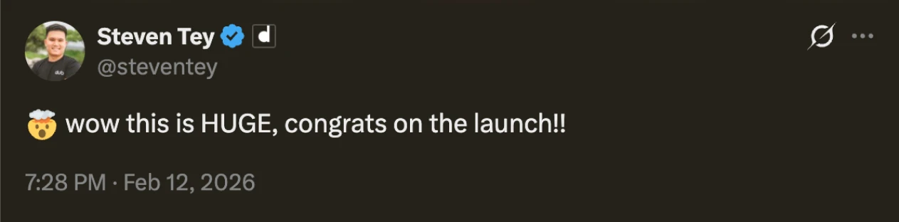 Tweet by Steven Tey congratulating on the launch